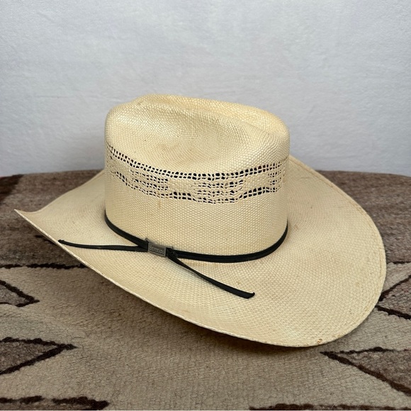Straw Cowboy Hat tan western cowgirl black band distressed Silverado - Picture 5 of 12